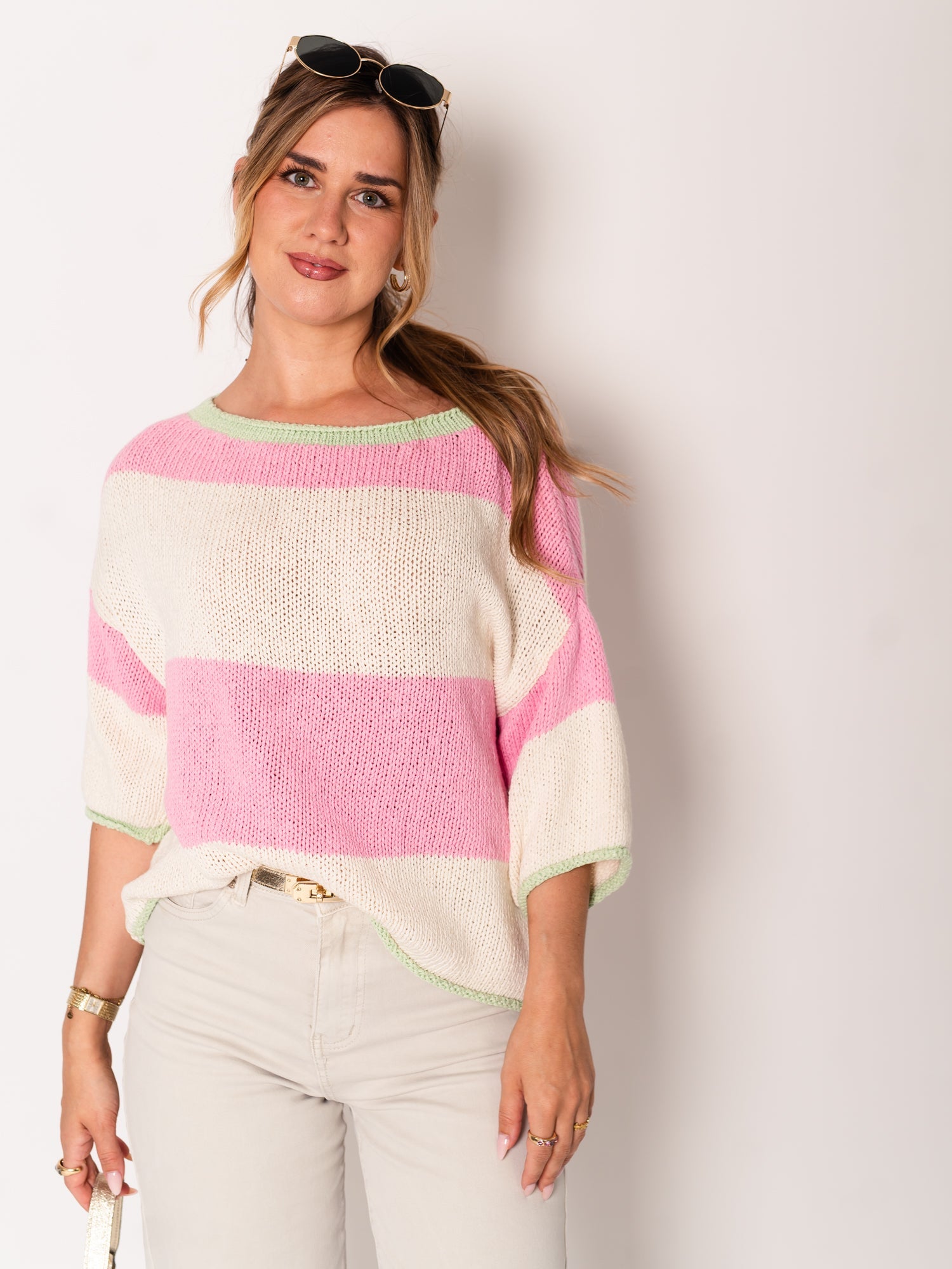 Summer Strick Pullover - Rosa/Beige/Mint