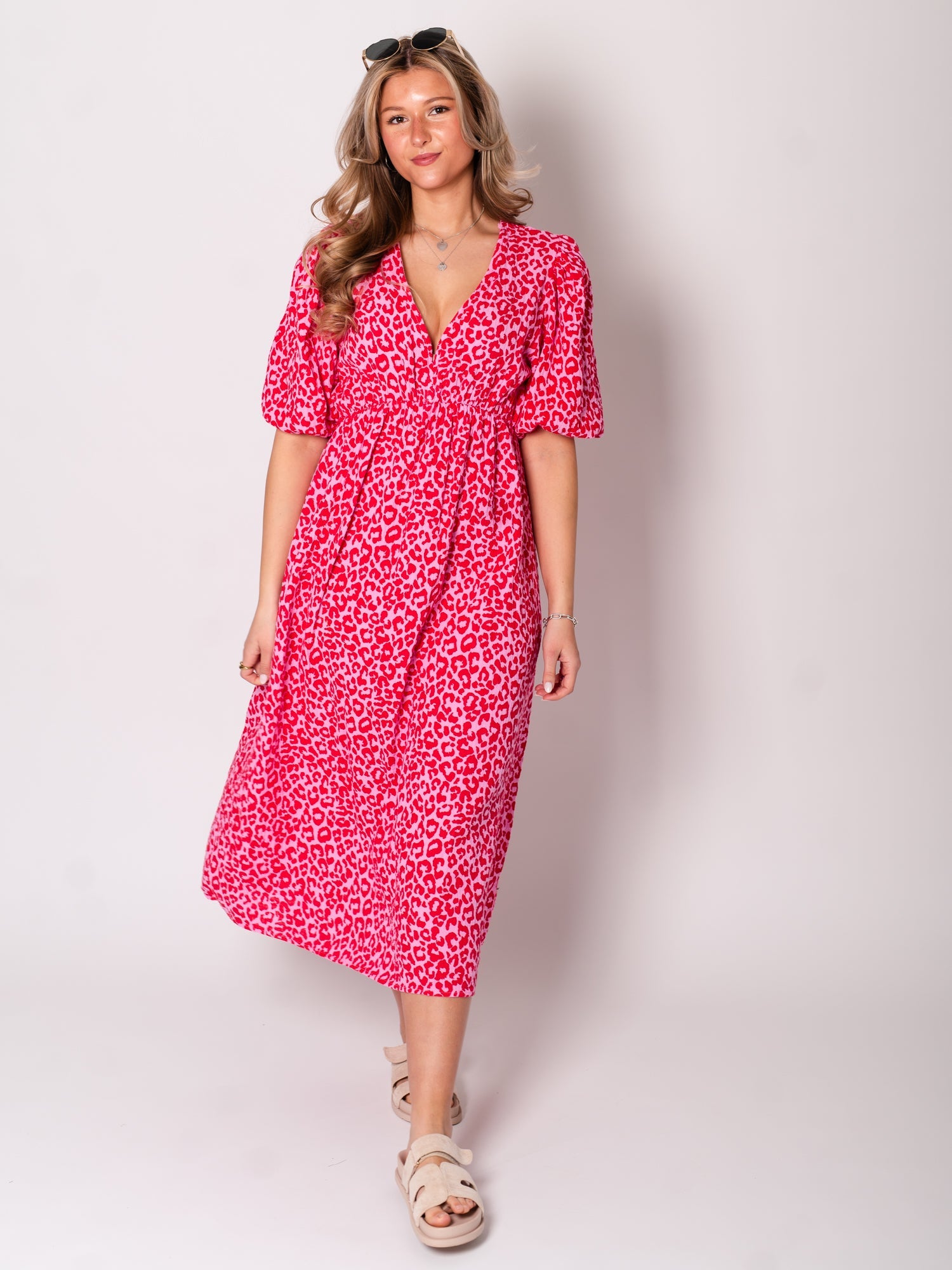 Amelia Musselin Kleid - Leo/Rosa/Rot