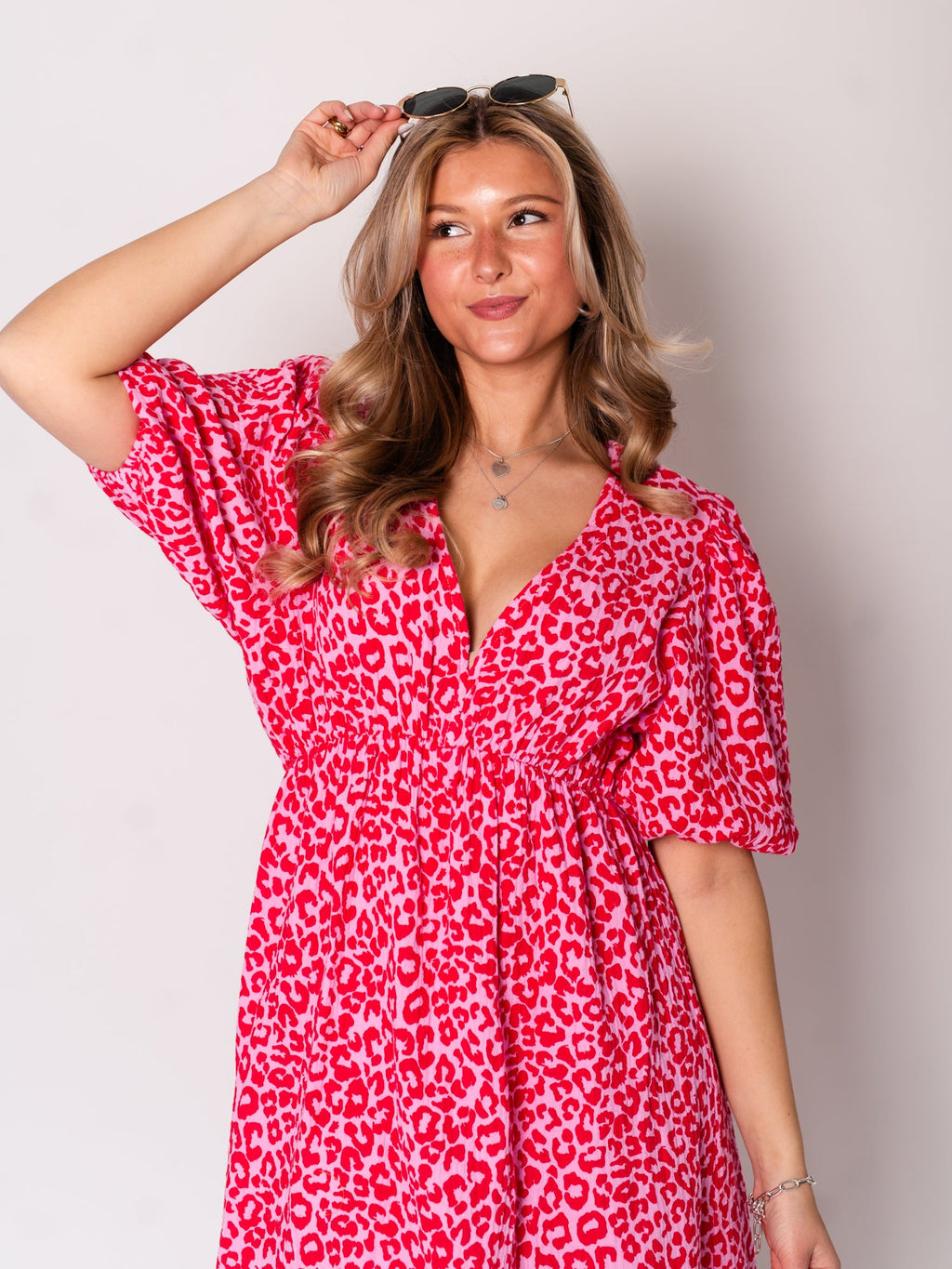 Amelia Musselin Kleid - Leo/Rosa/Rot
