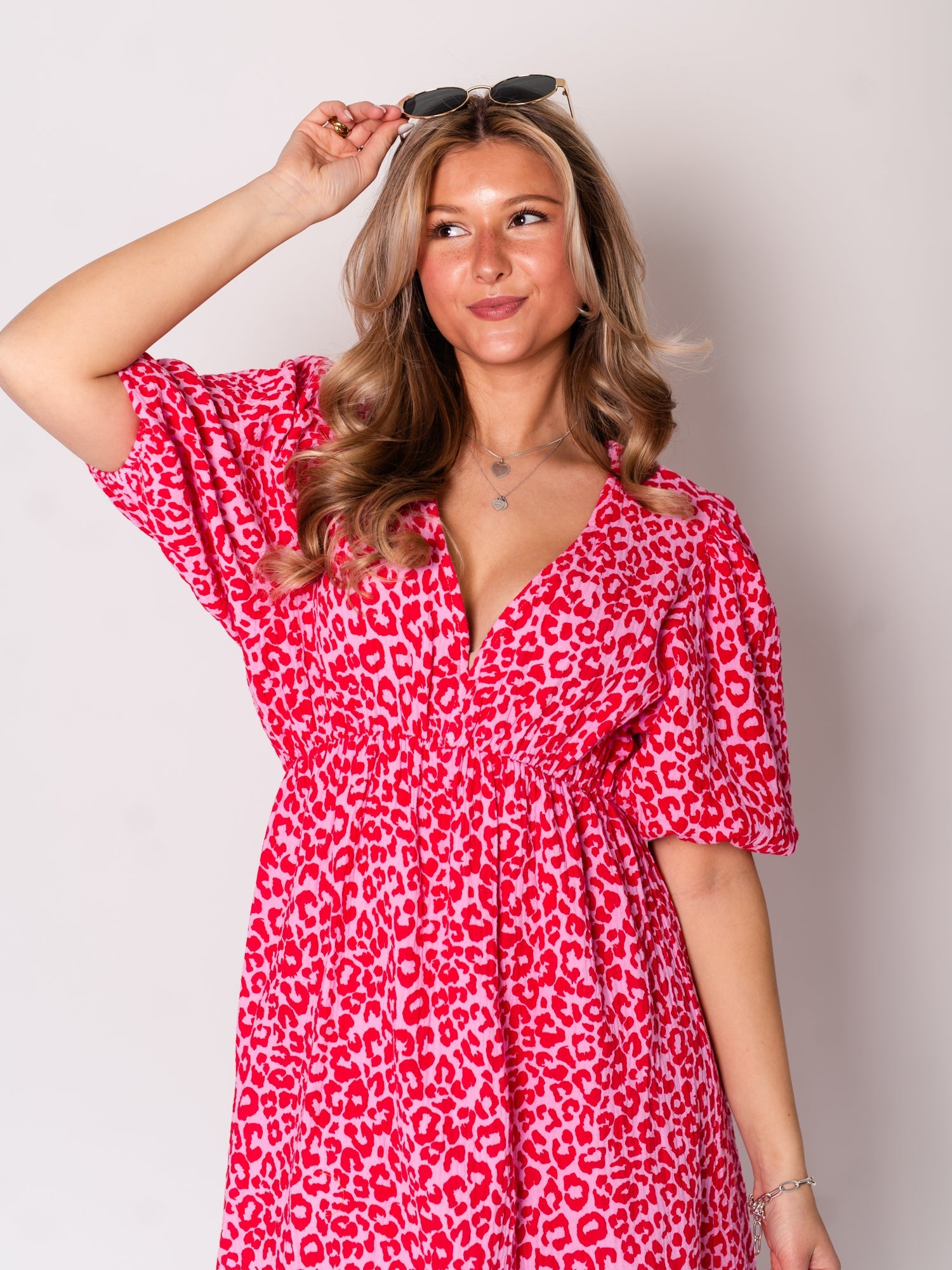 Amelia Musselin Kleid - Leo/Rosa/Rot