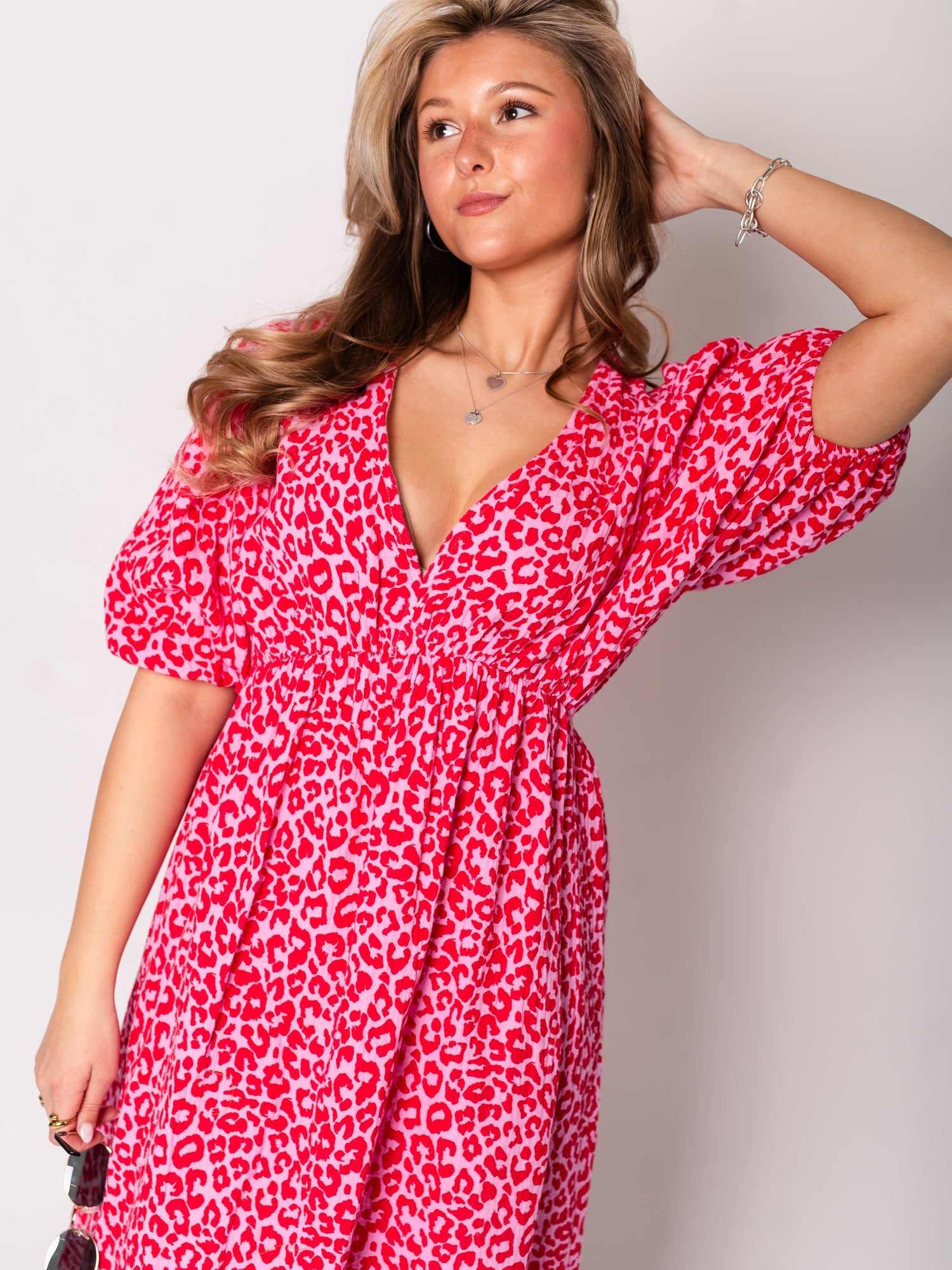 Amelia Musselin Kleid - Leo/Rosa/Rot