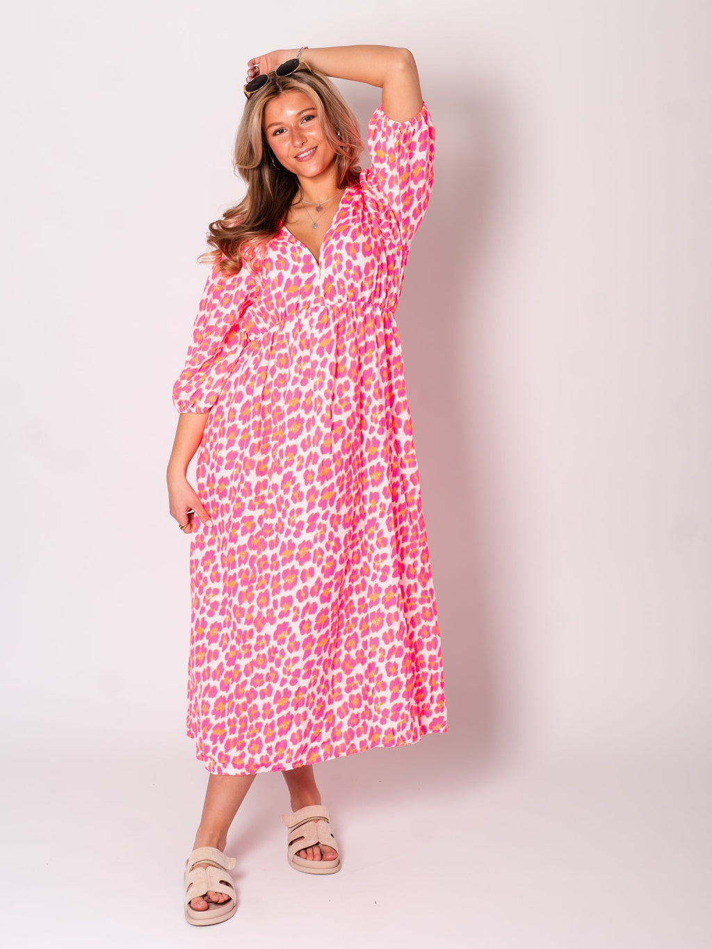 Maila Musselin Kleid - Leo/Pink/Weiß