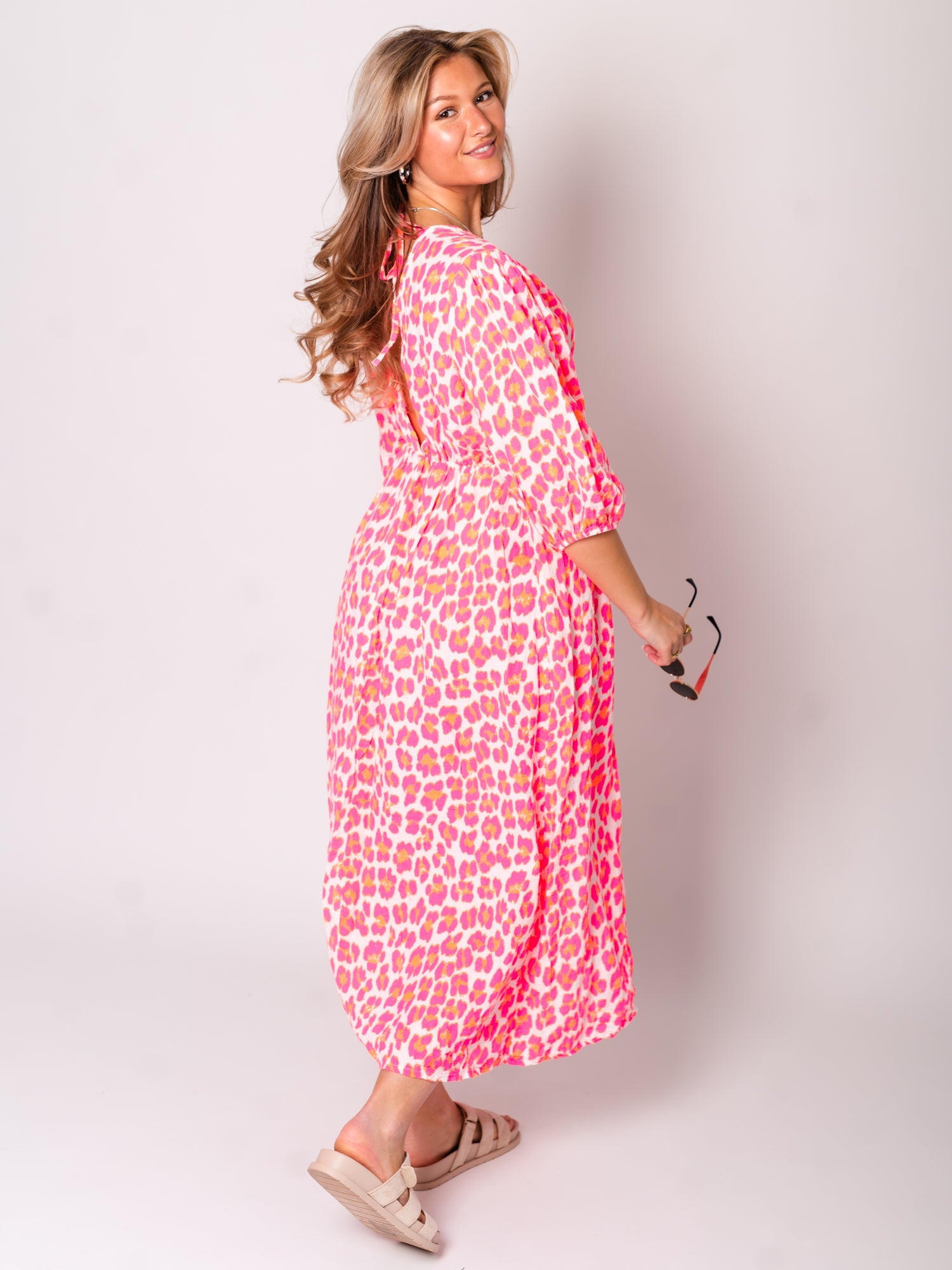 Maila Musselin Kleid - Leo/Pink/Weiß