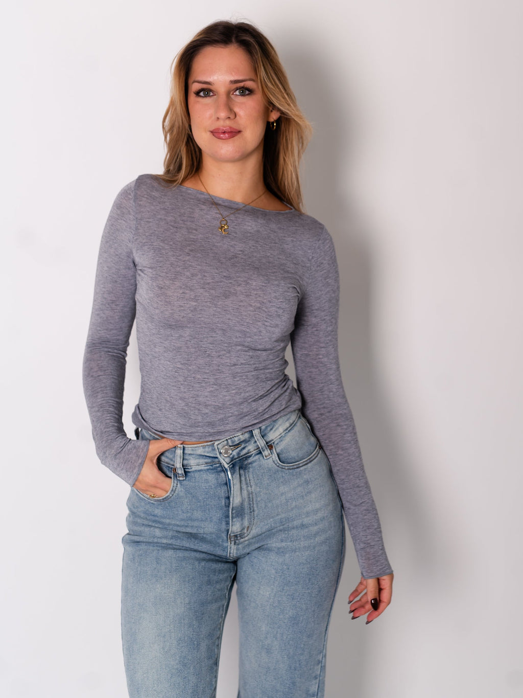 Cashmere Longsleeve - Grau Meliert