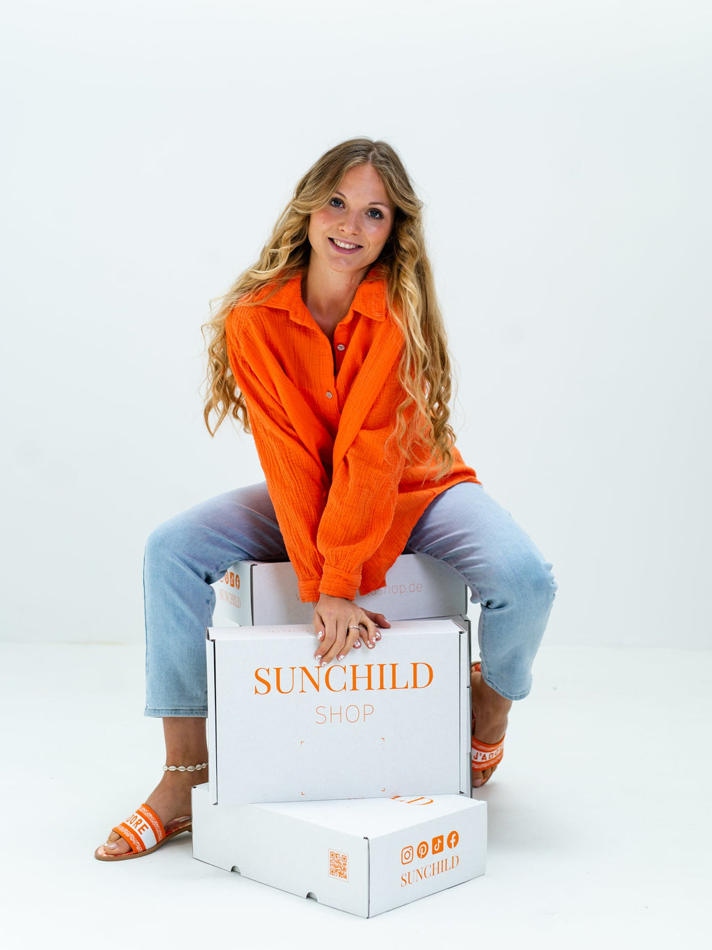 Midi Waffle Bluse - Orange