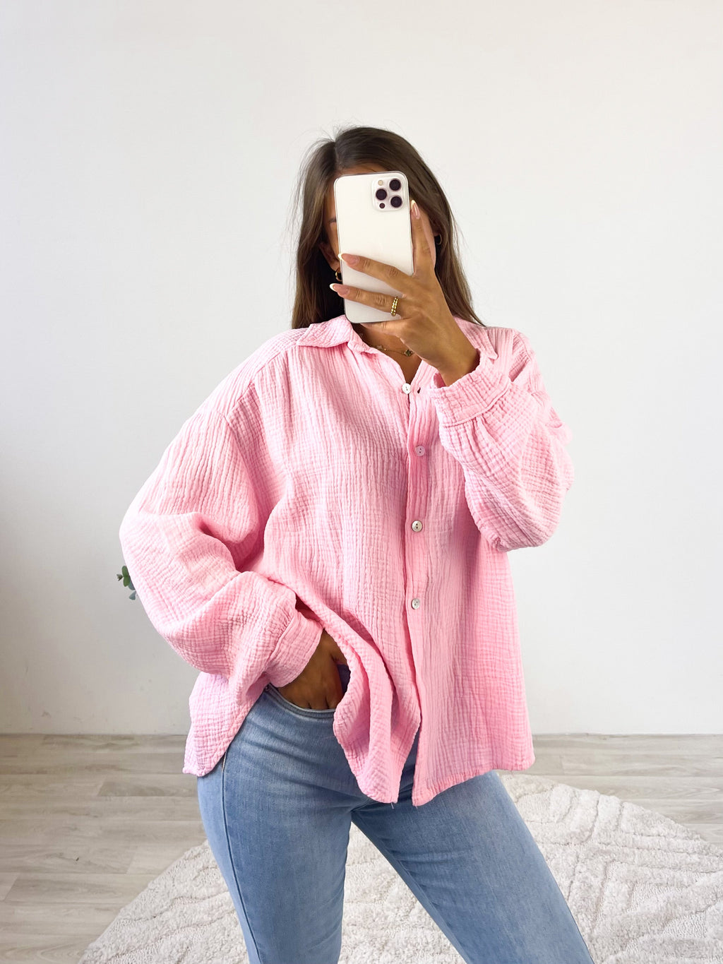 Midi Waffle Bluse - Bubblegum