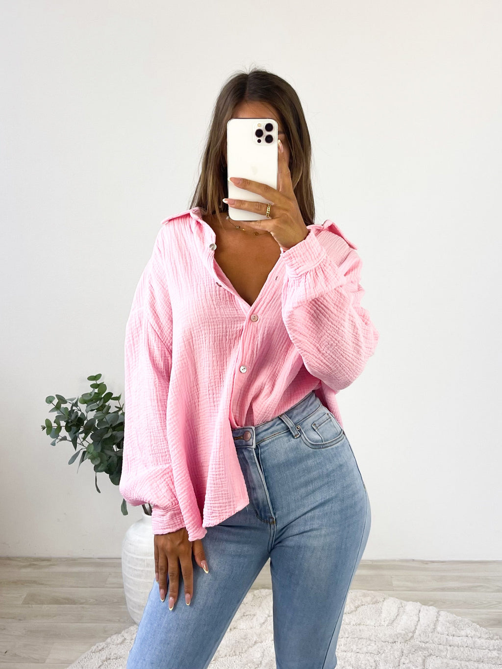 Midi Waffle Bluse - Bubblegum