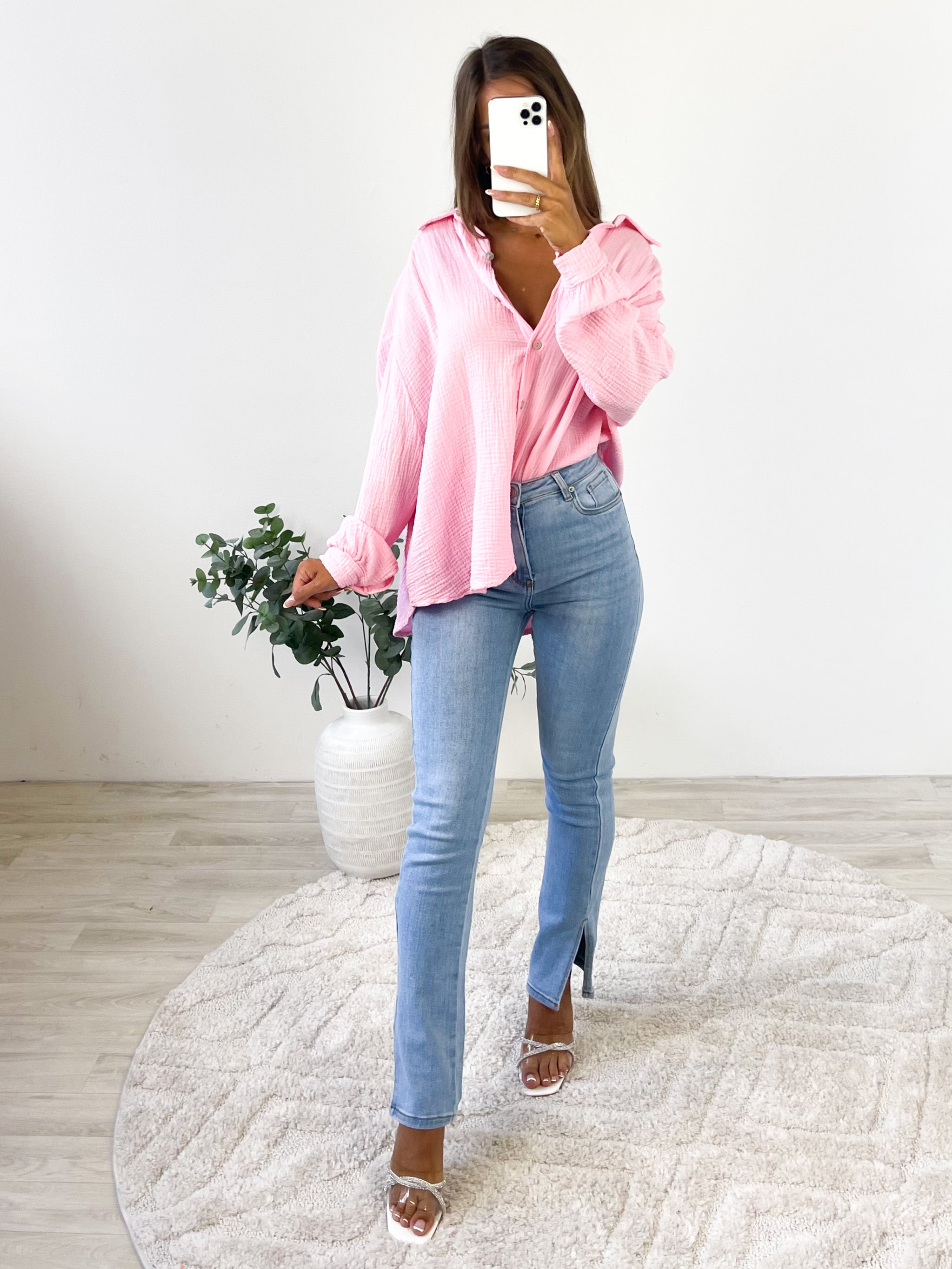 Midi Waffle Bluse - Bubblegum