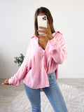 Midi Waffle Bluse - Bubblegum