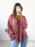 Midi Waffle Bluse - Himbeere