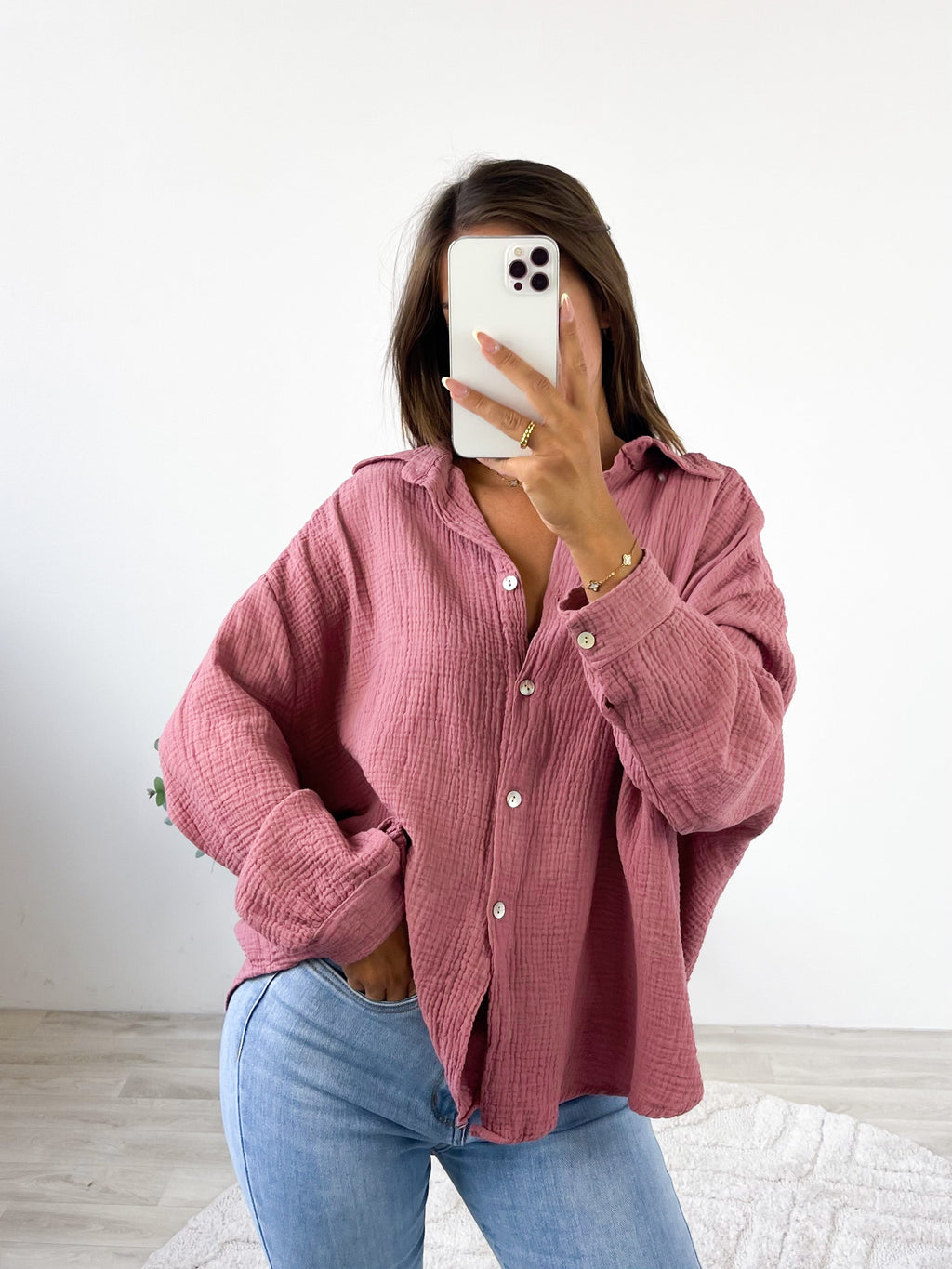 Midi Waffle Bluse - Himbeere
