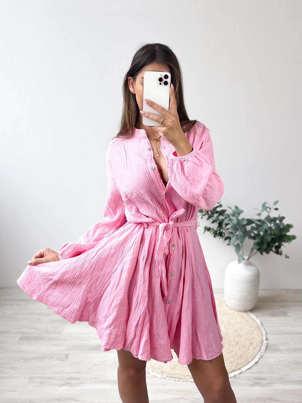 Filipa Musselin Kleid - Rosa