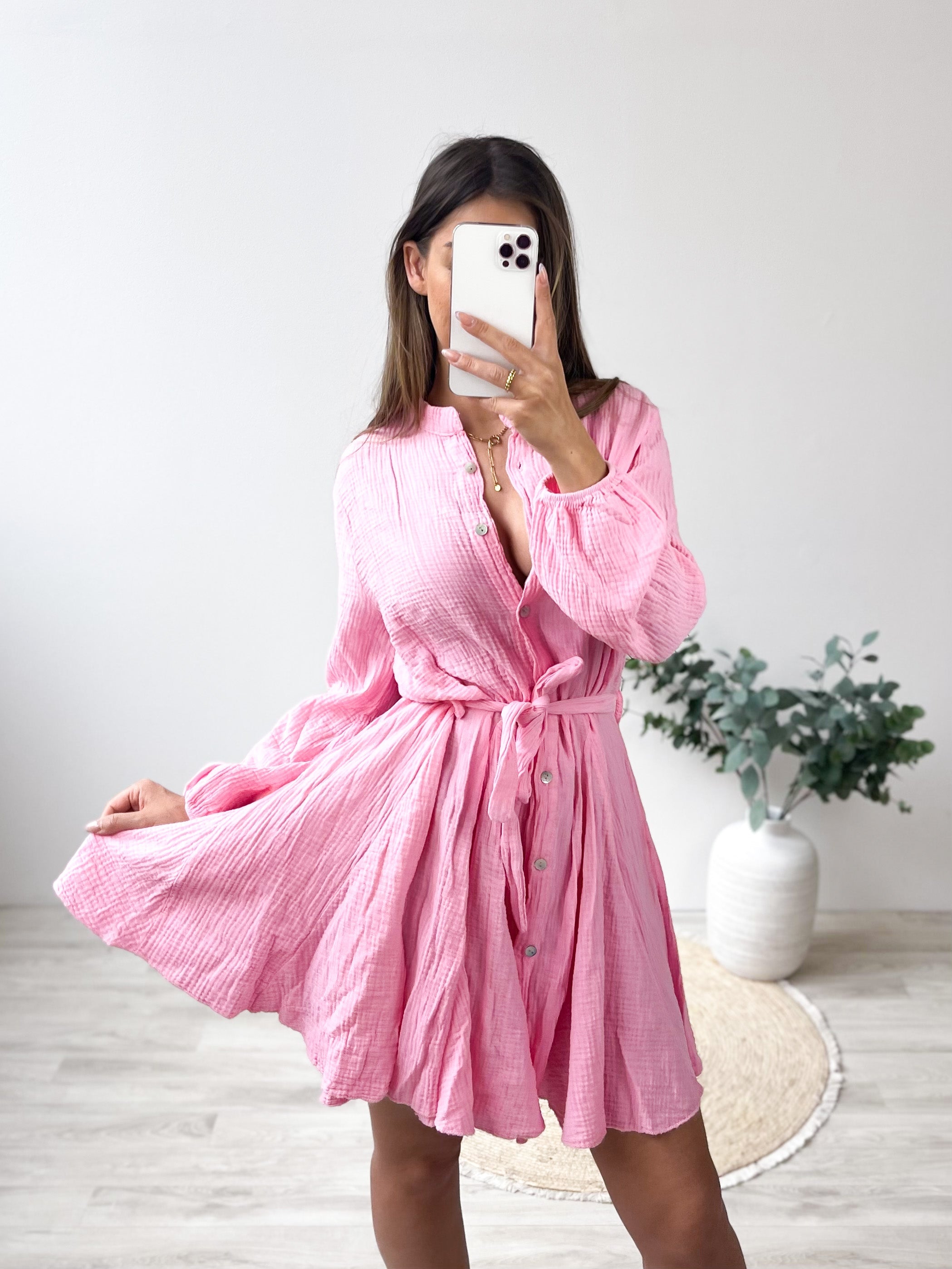 Filipa Musselin Kleid - Rosa