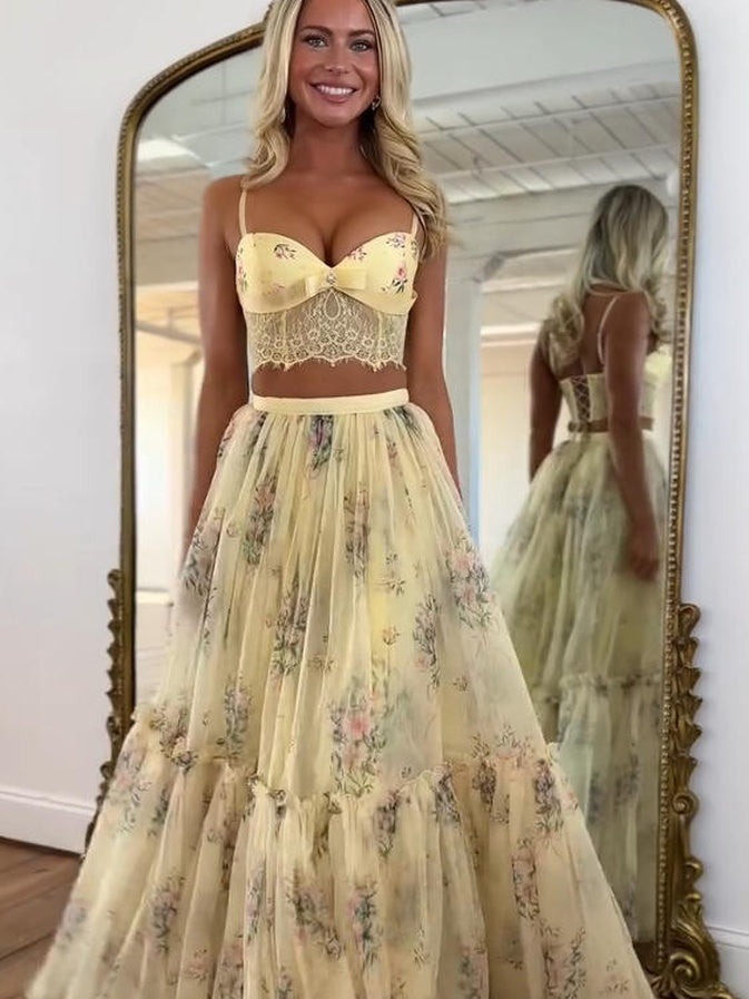 Conjunto Falda Floral Amarillo Pálido