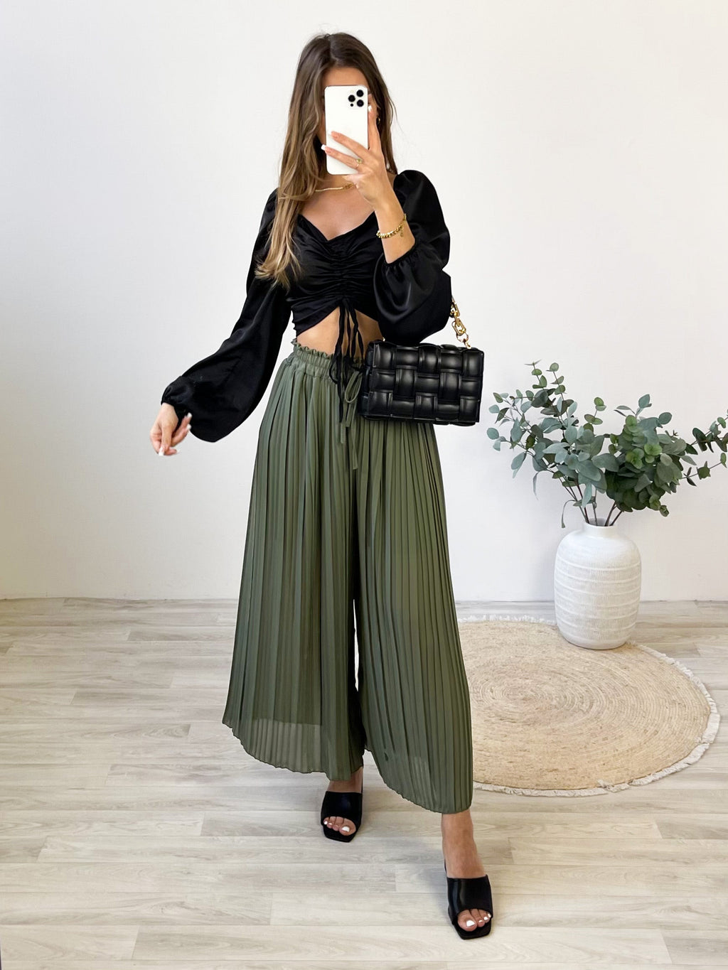 Lamiya Plissee Hose - Khaki