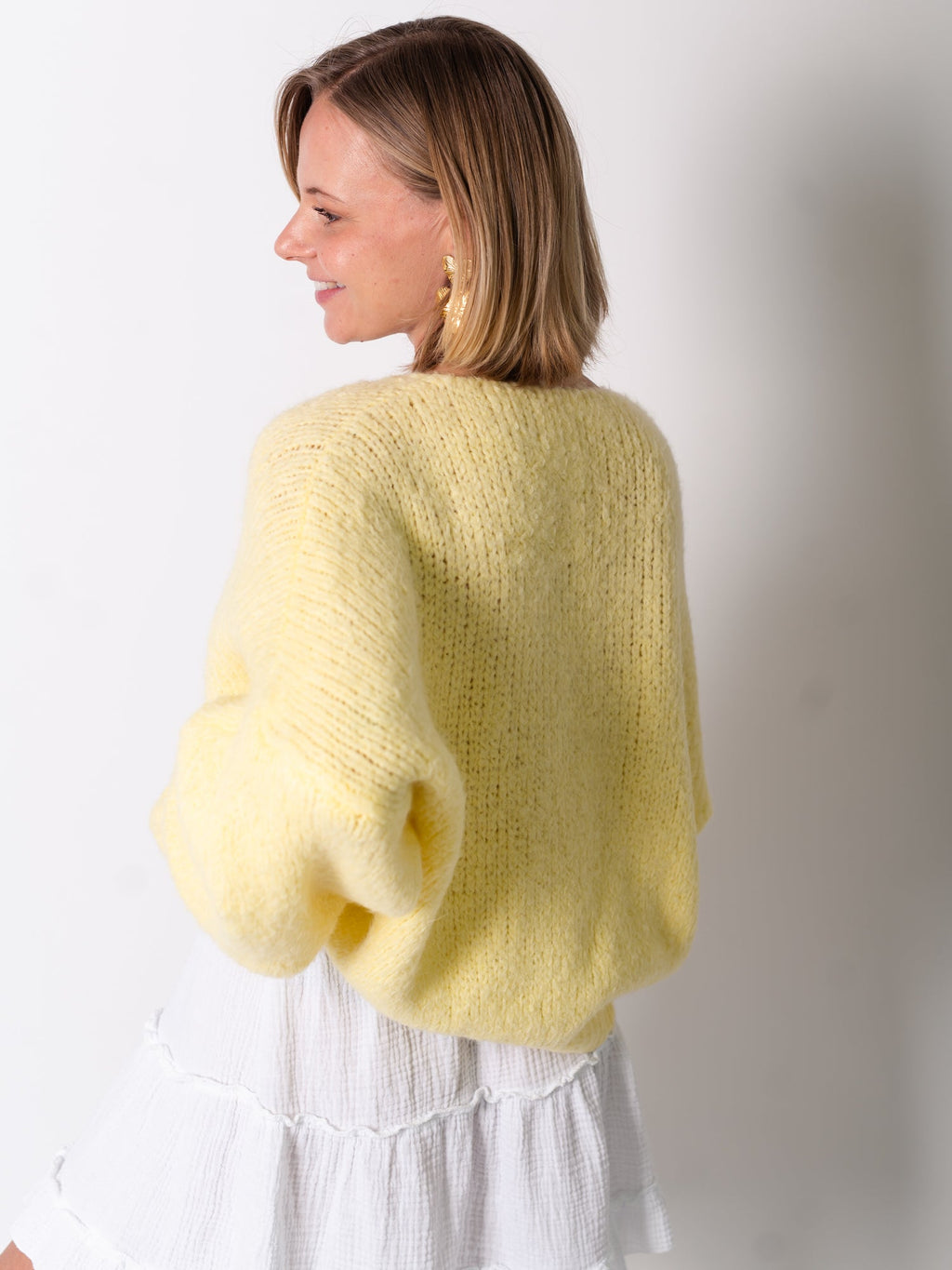 B-Ware 816. Helena Schleifen Strickjacke - Zitronengelb