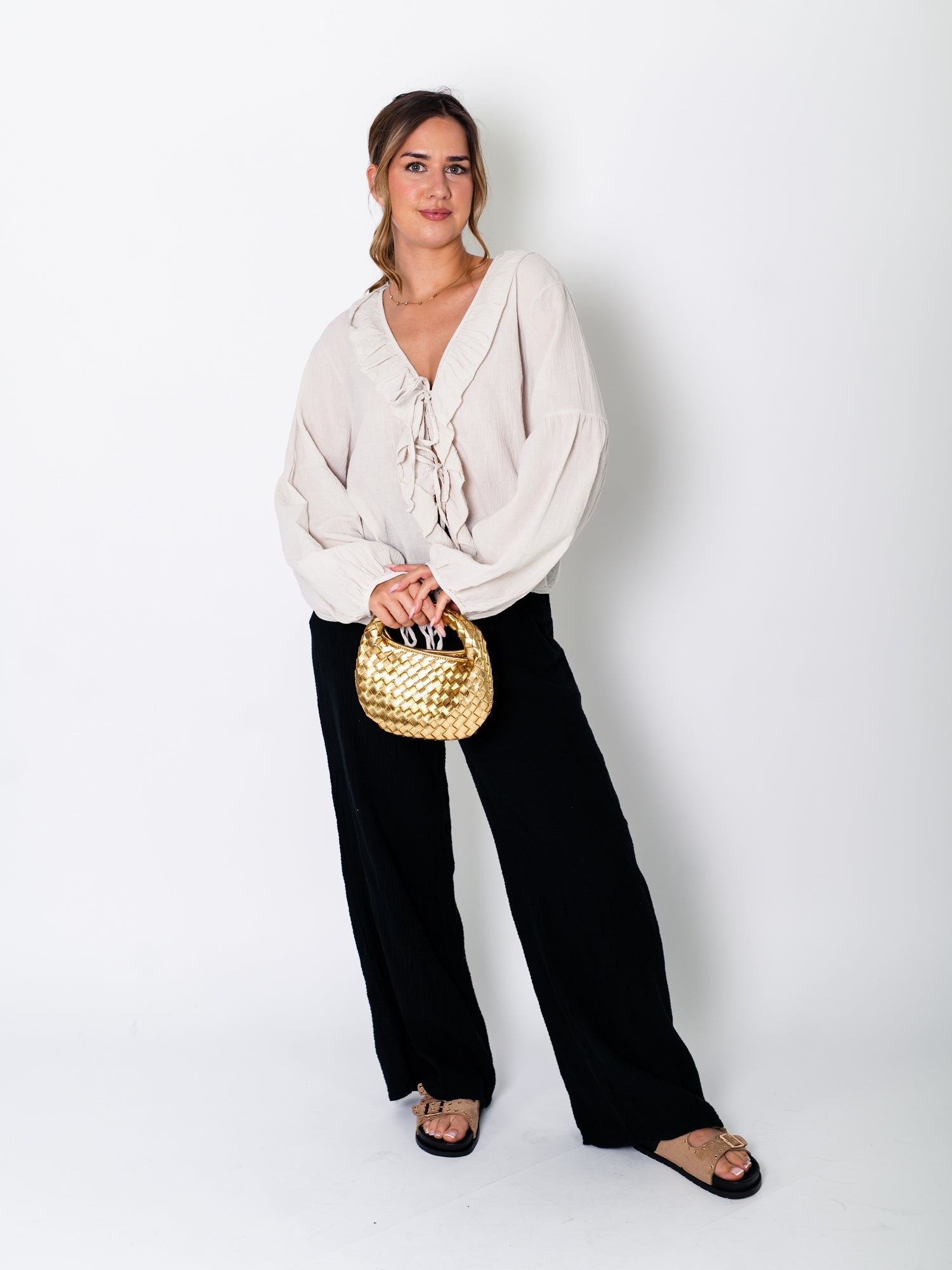 B-Ware 823. Selene Binde Bluse - Beige