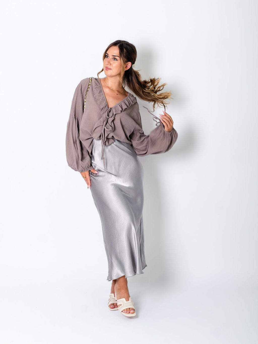 Selene Binde Bluse - Taupe