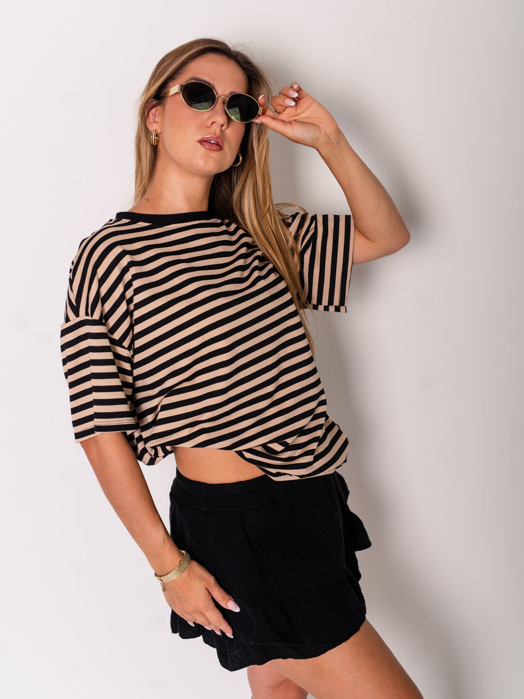 Streifen T-Shirt - Schwarz/Beige