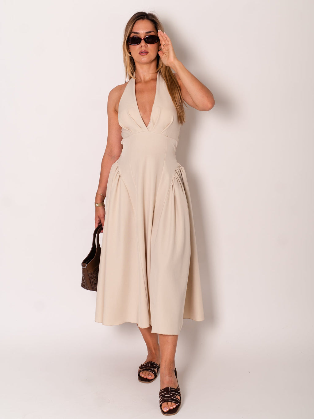Valentina Neckholder Kleid - Beige