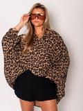 Waffle Oversize Bluse - Leo/Camel