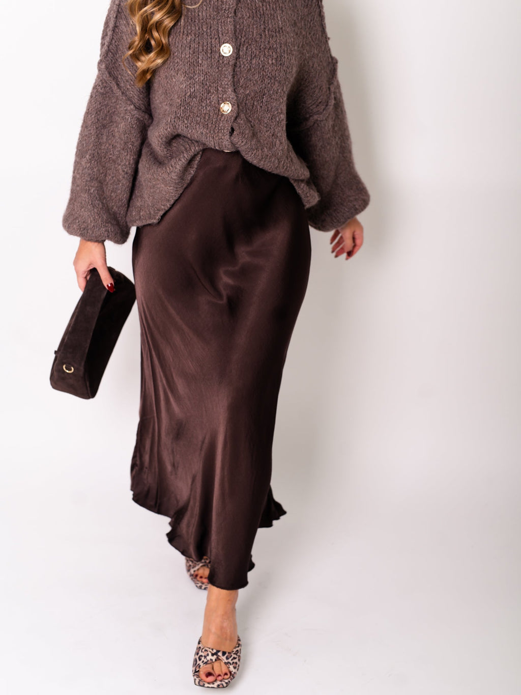 Satin Midi Rock - Dunkelbraun