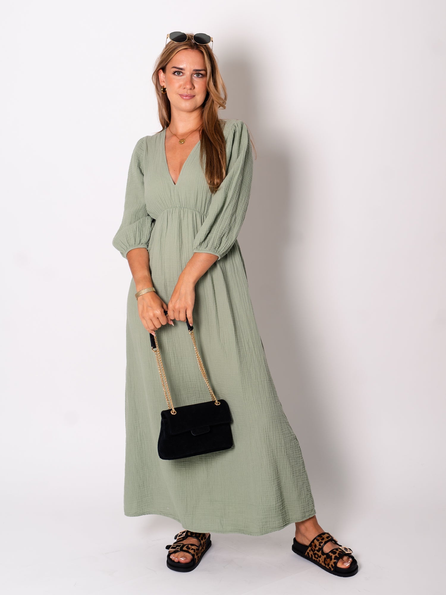 Amelia Musselin Kleid - Khaki
