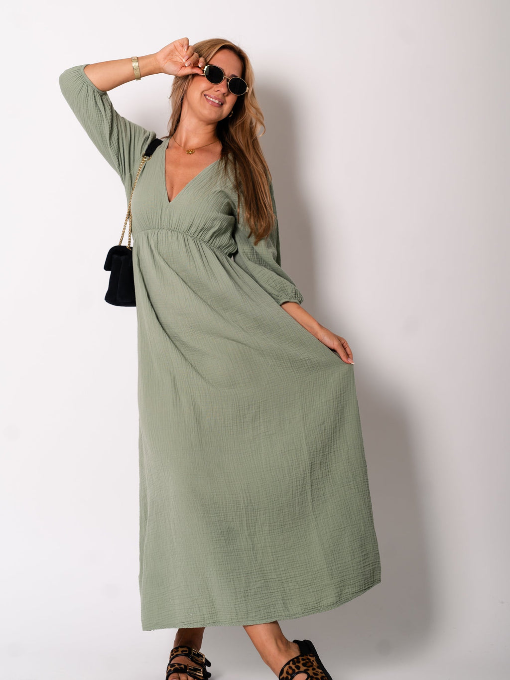 Amelia Musselin Kleid - Khaki