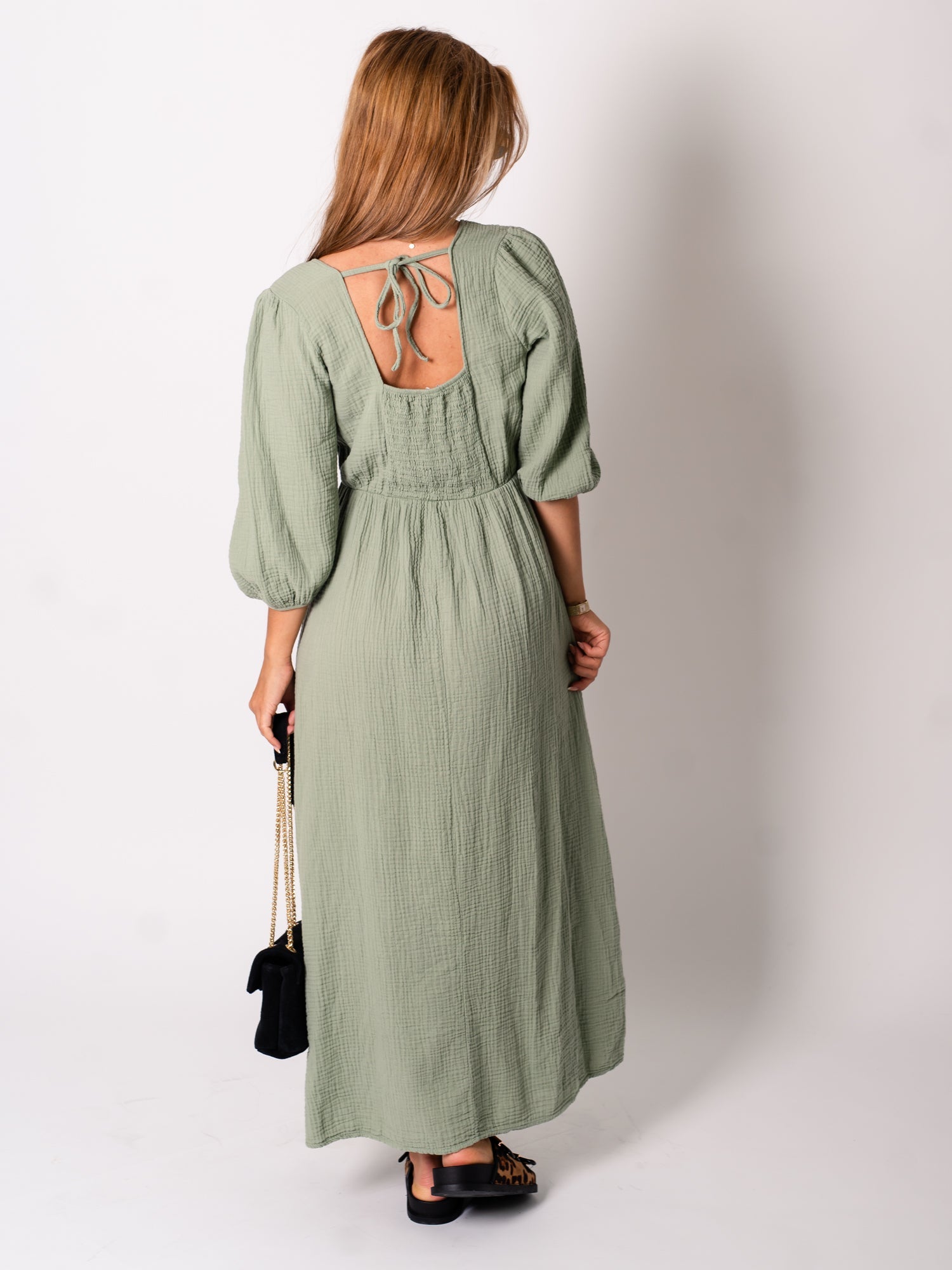 Amelia Musselin Kleid - Khaki