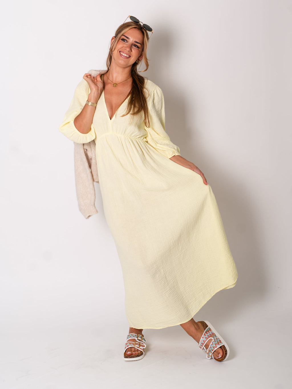 Amelia Musselin Kleid - Butteryellow