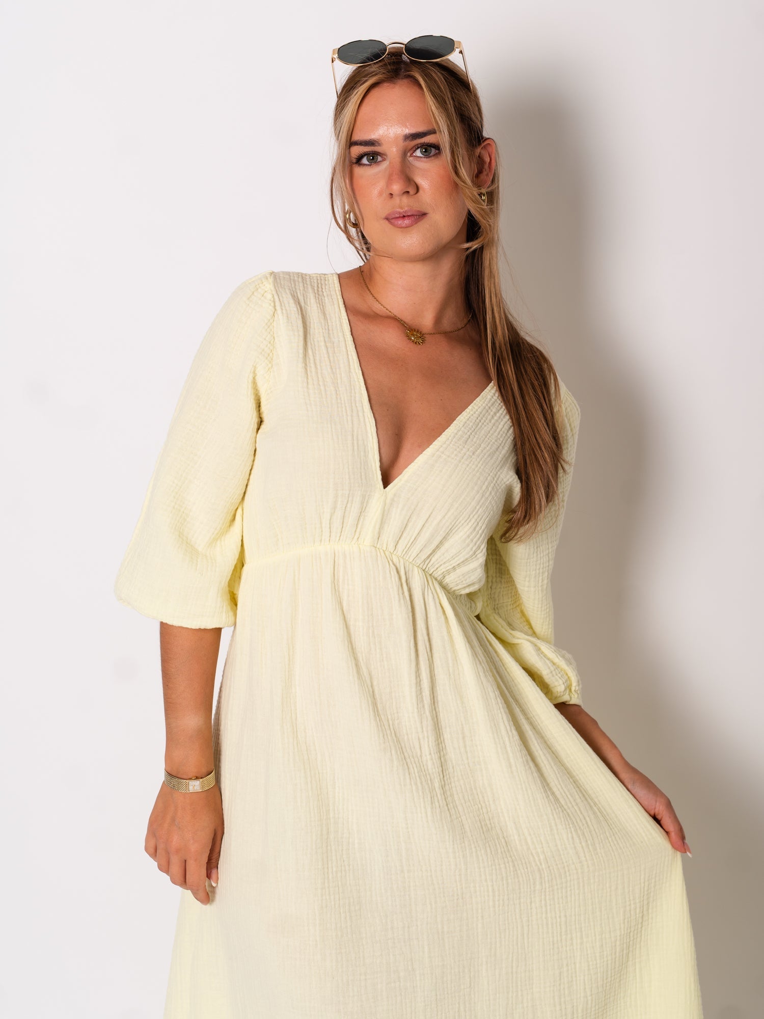 Amelia Musselin Kleid - Butteryellow