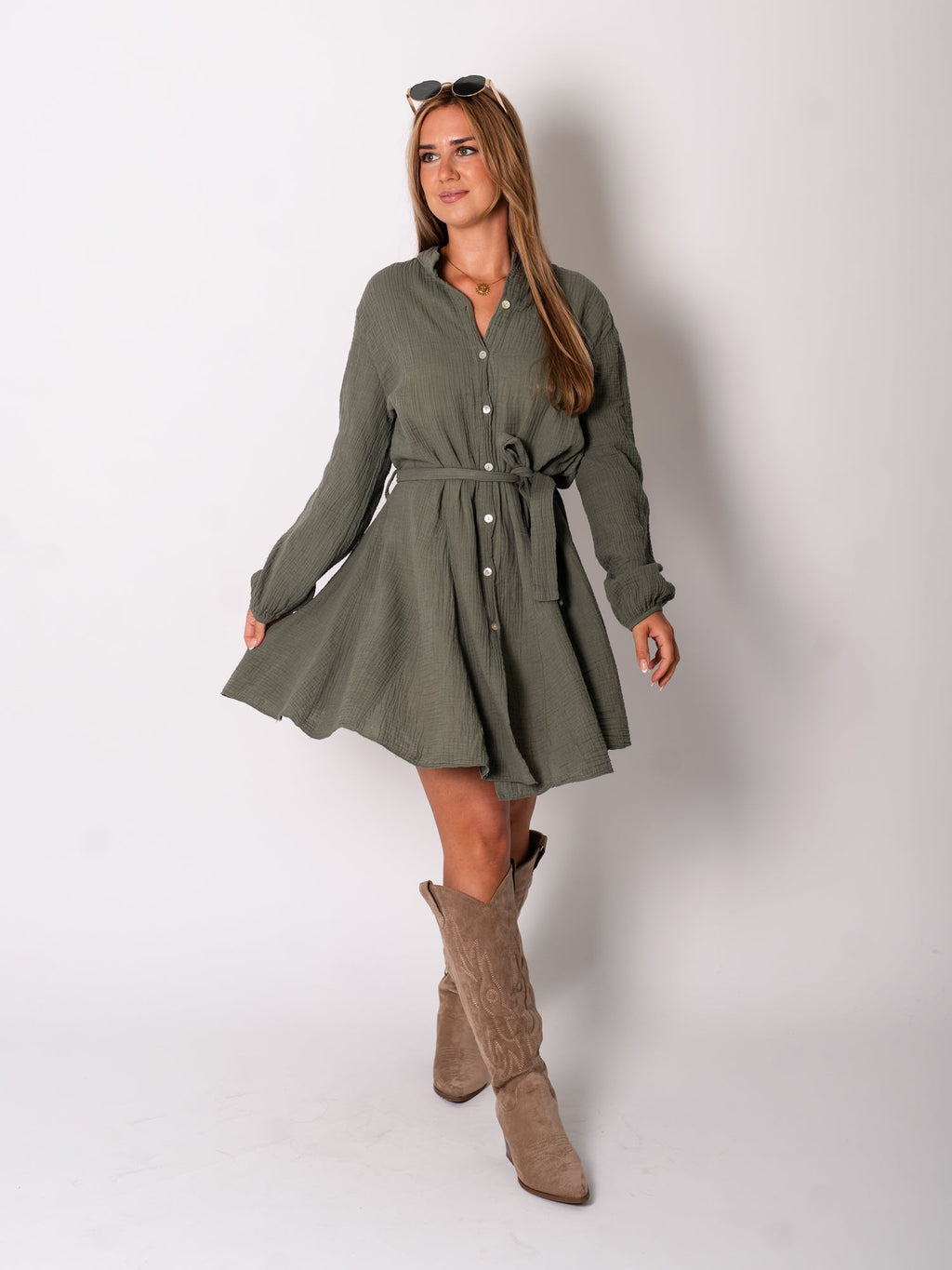 Filipa Musselin Kleid - Khaki