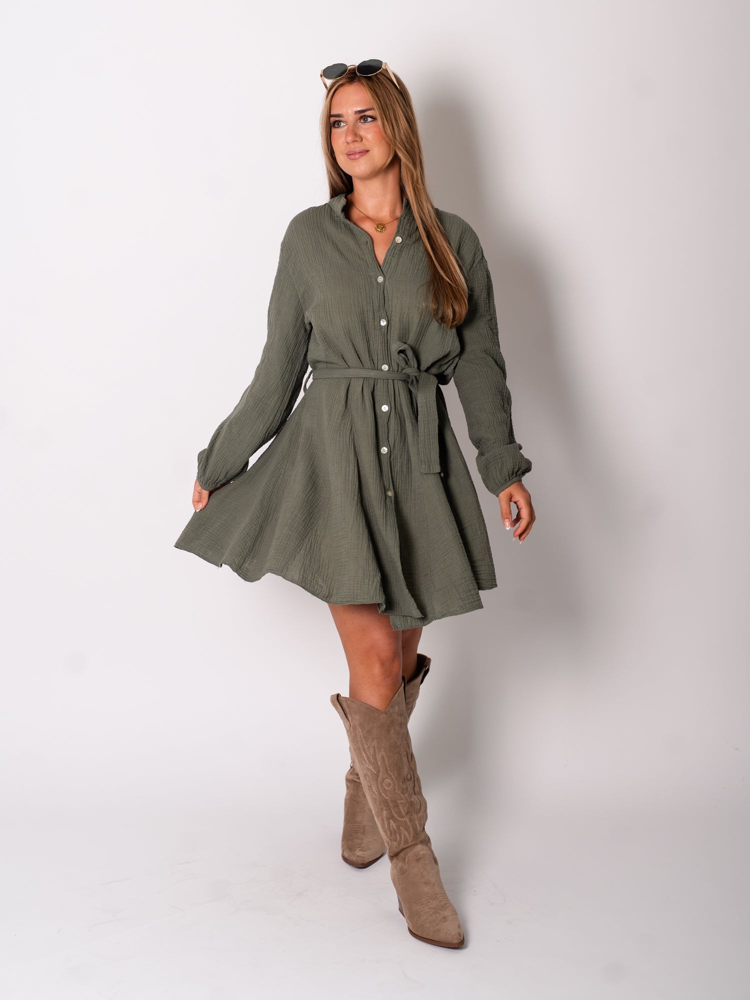 Filipa Musselin Kleid - Khaki