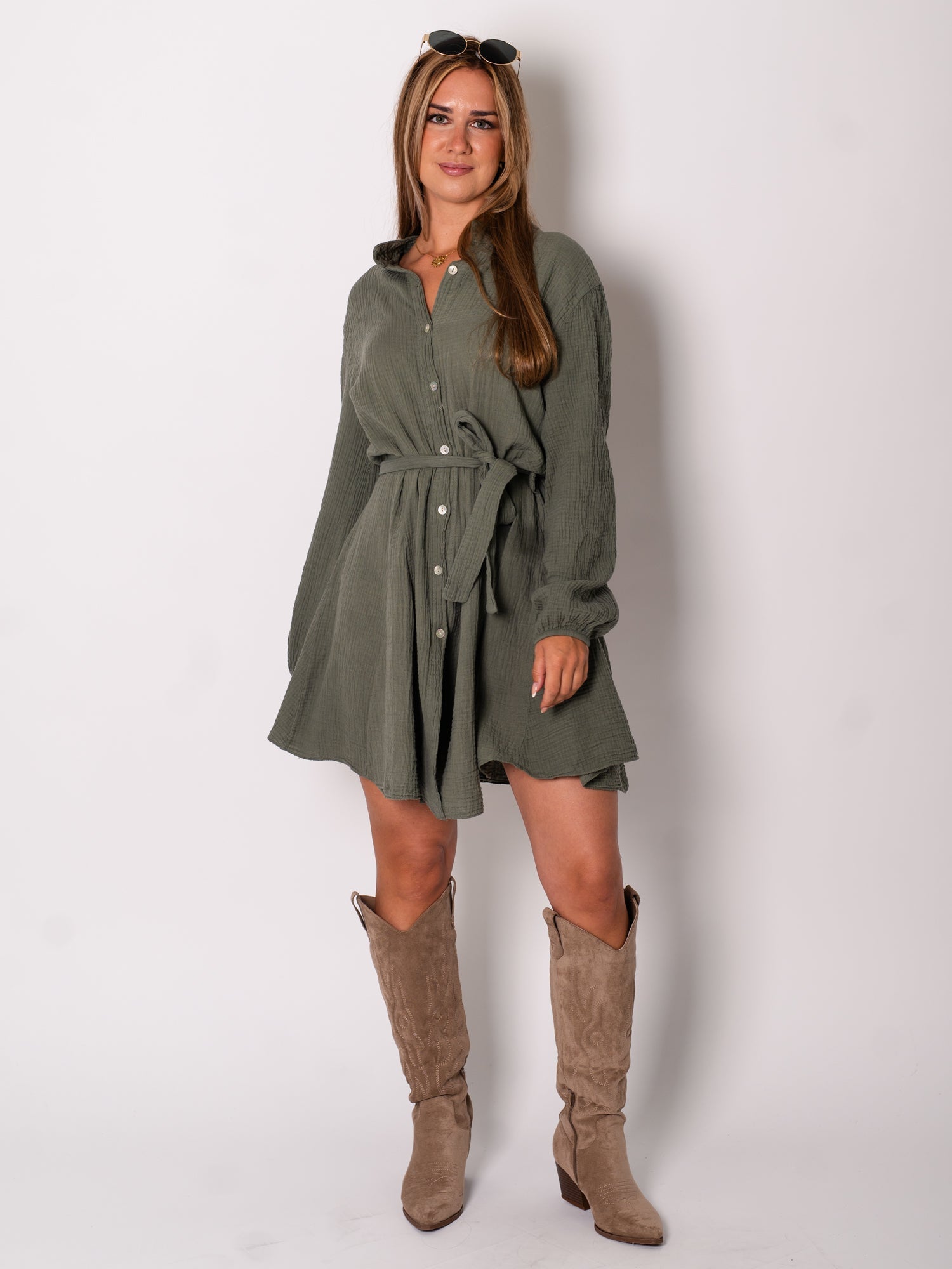 Filipa Musselin Kleid - Khaki