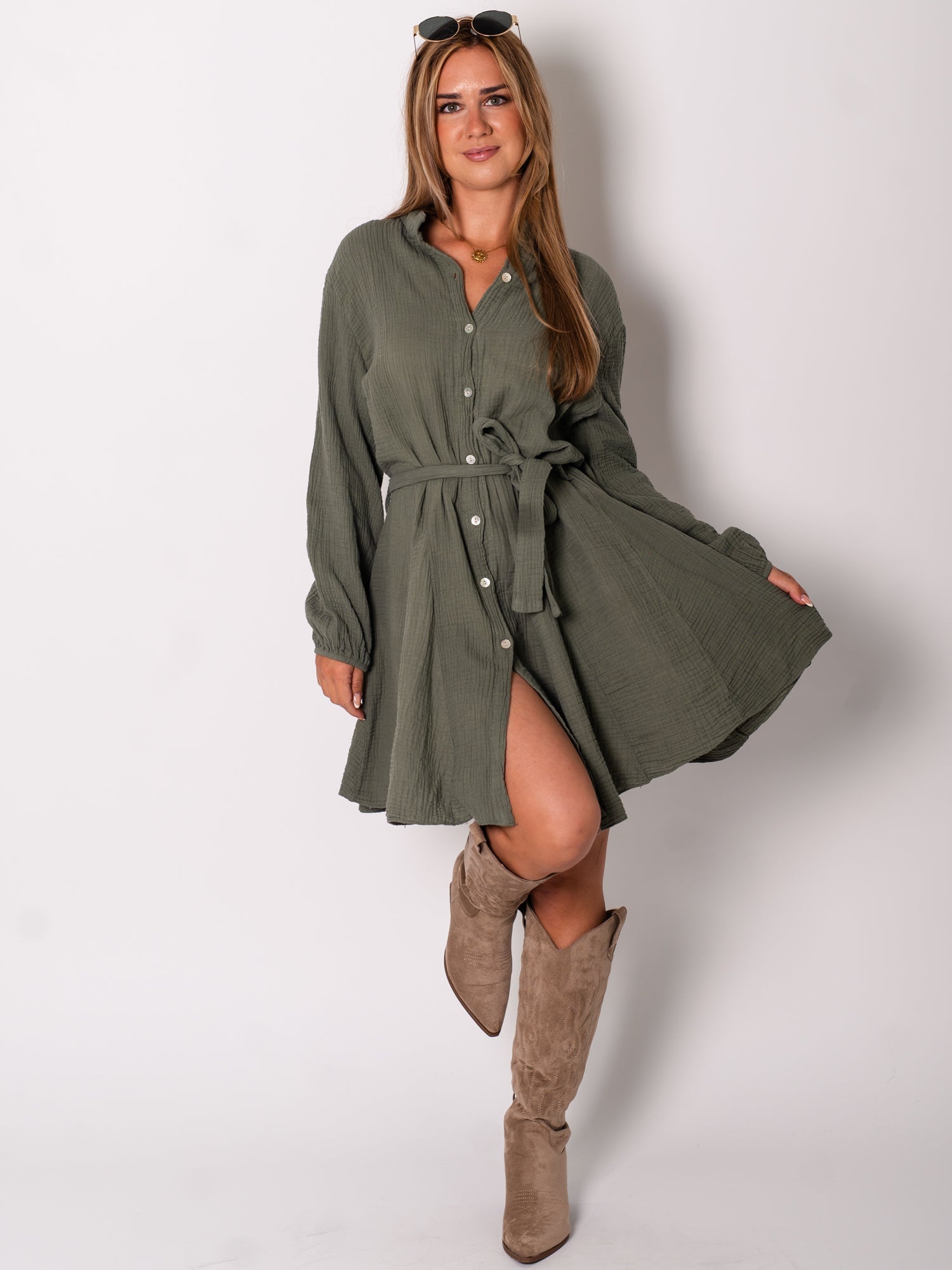 Filipa Musselin Kleid - Khaki