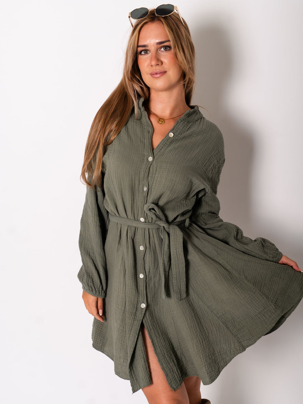 Filipa Musselin Kleid - Khaki