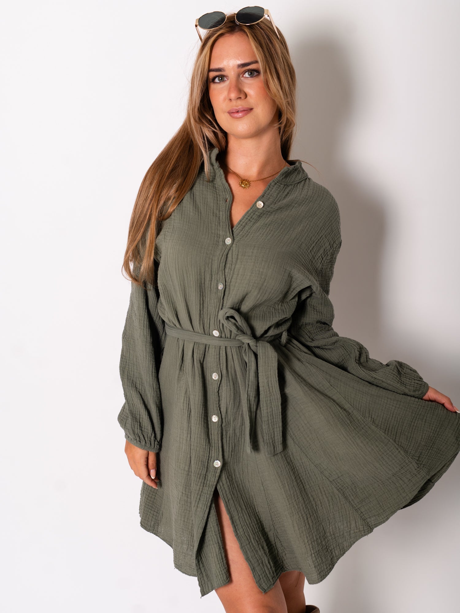 Filipa Musselin Kleid - Khaki