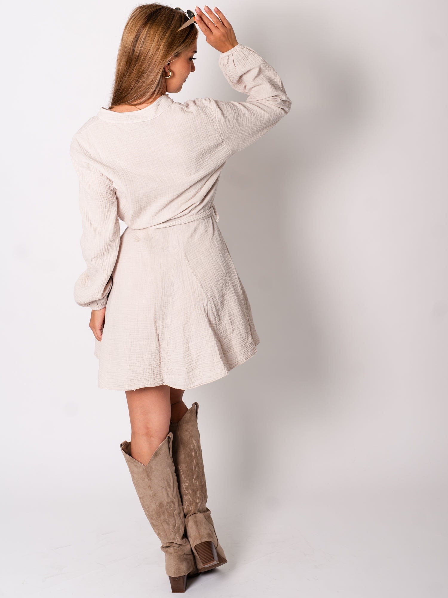 Filipa Musselin Kleid - Grau Beige