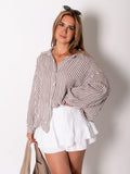 Midi Streifen Musselin Bluse - Creme/Braun