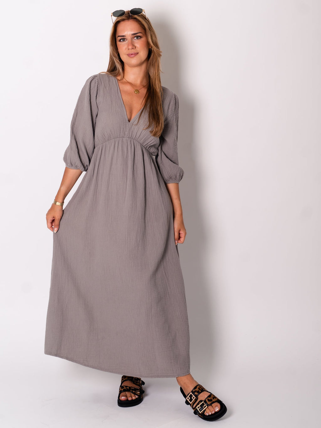 Amelia Musselin Kleid - Taupe