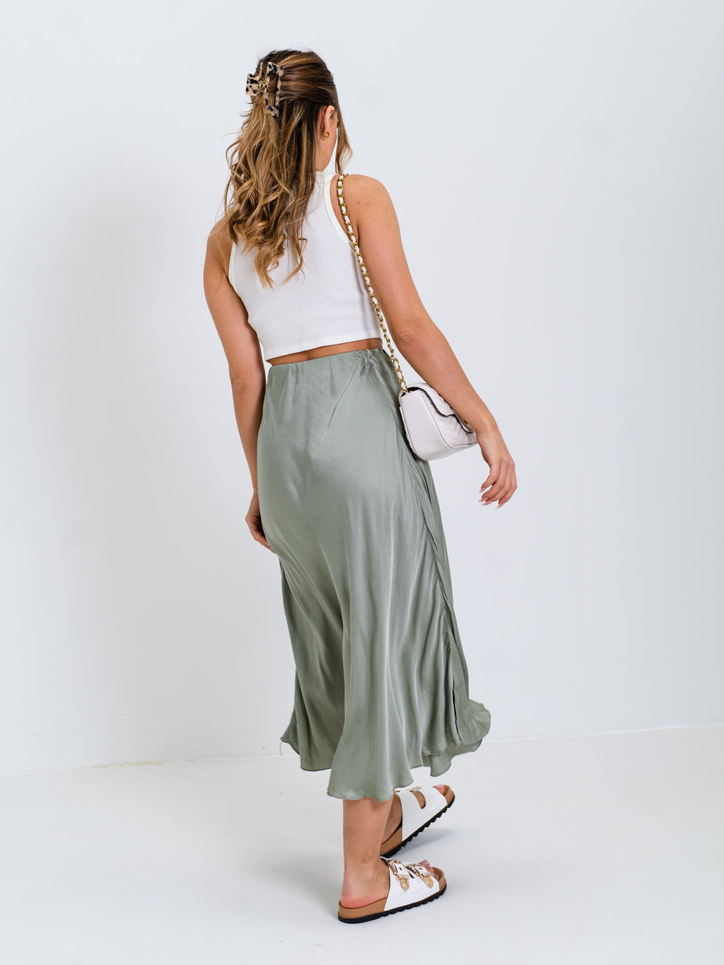 Satin Midi Rock - Salbei