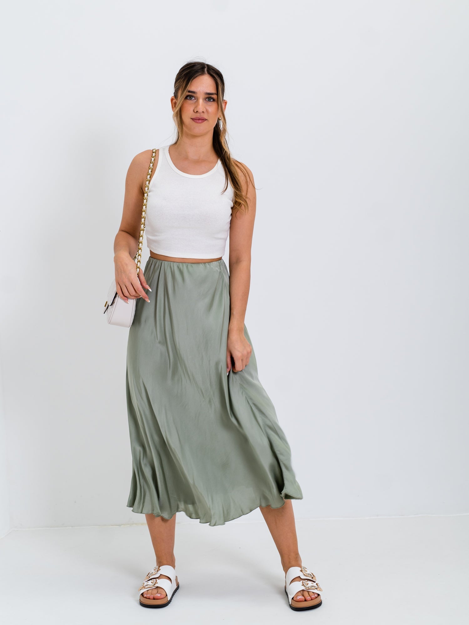 Satin Midi Rock - Salbei
