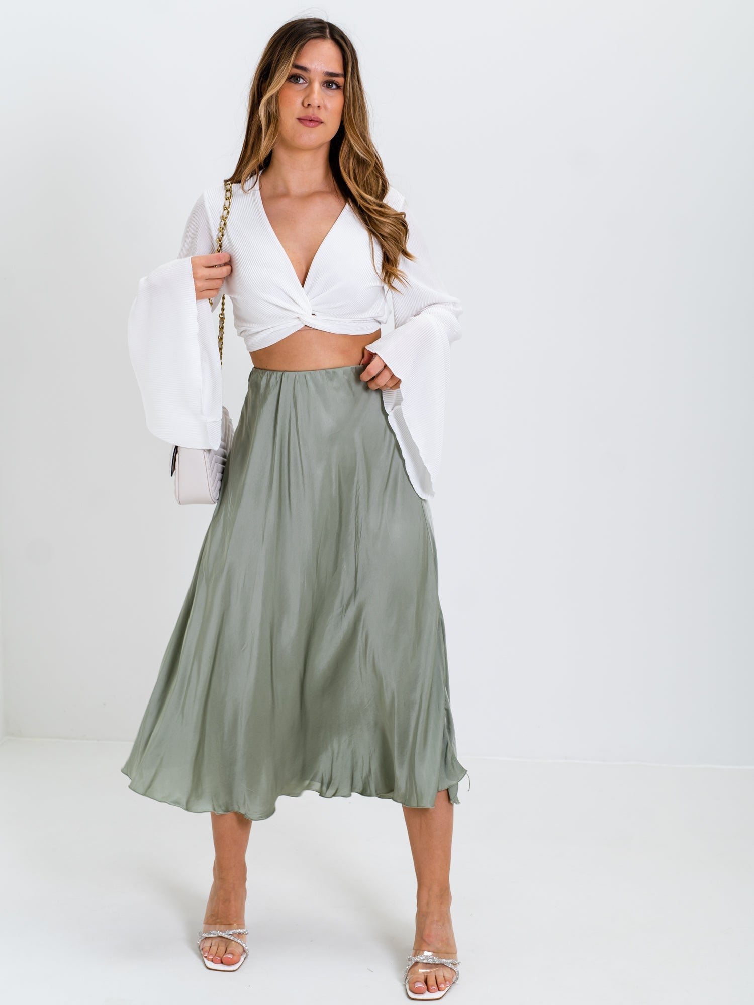 Satin Midi Rock - Salbei