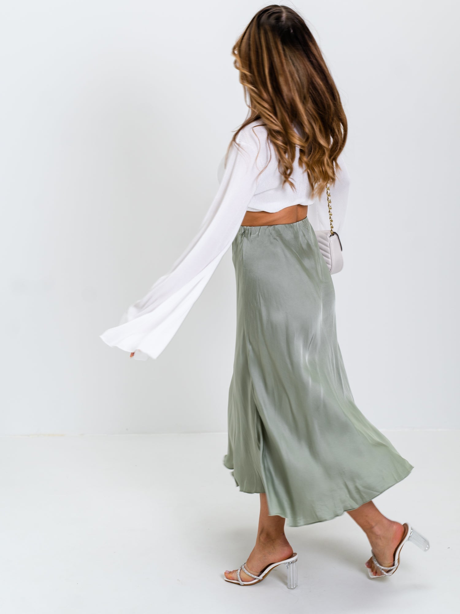 Satin Midi Rock - Salbei
