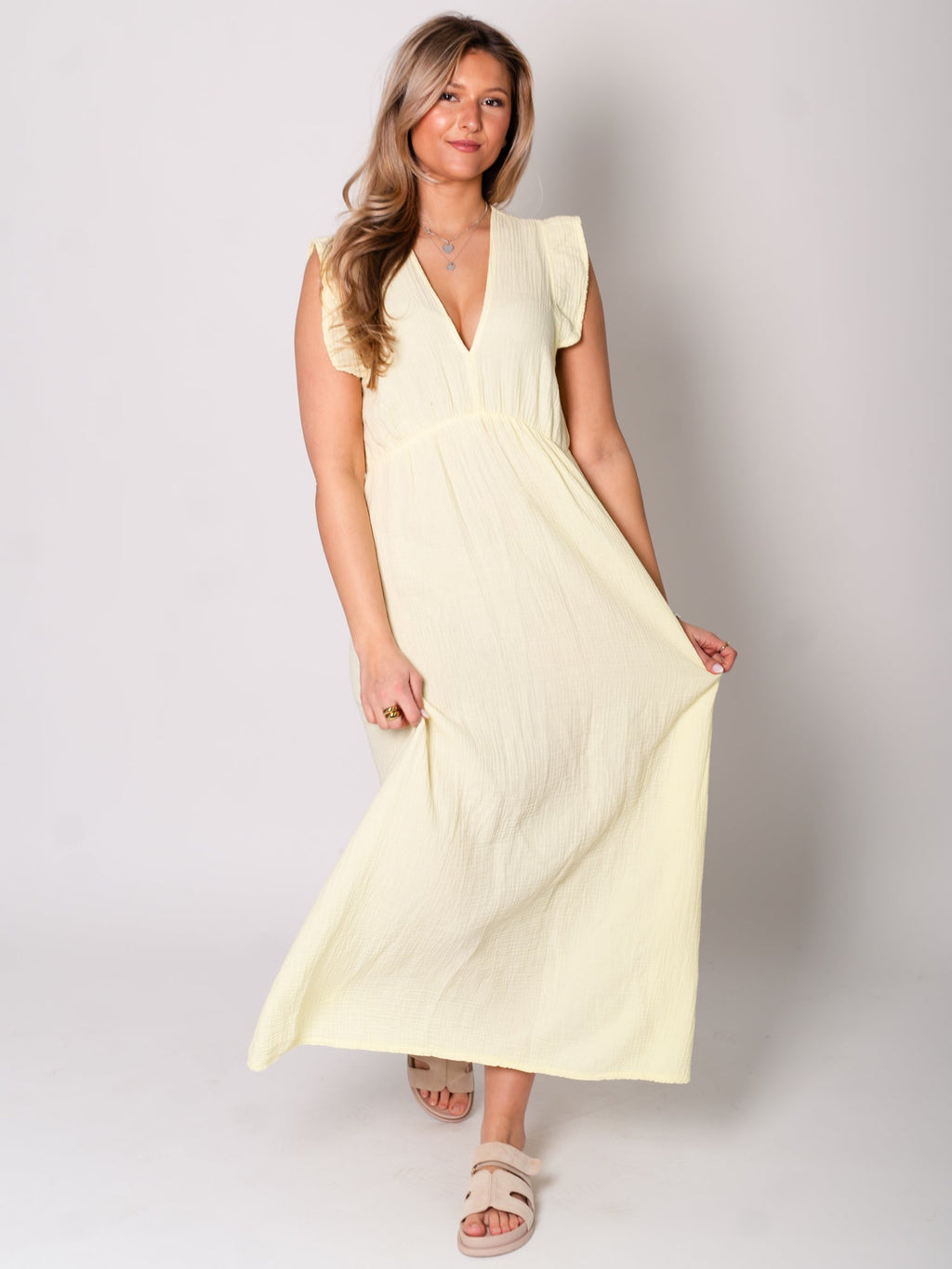 Leonora Musselin Kleid - Butteryellow