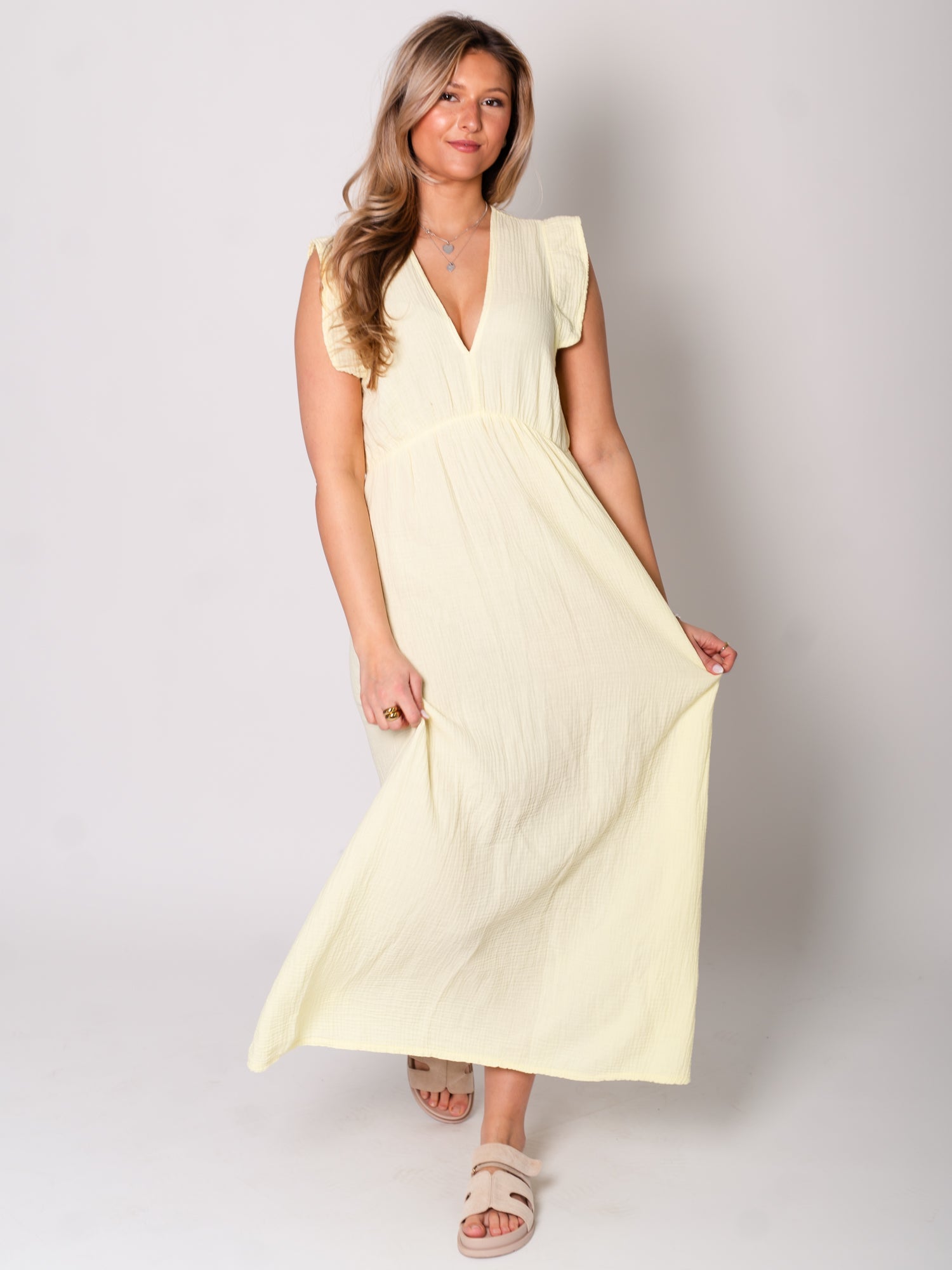 Leonora Musselin Kleid - Butteryellow