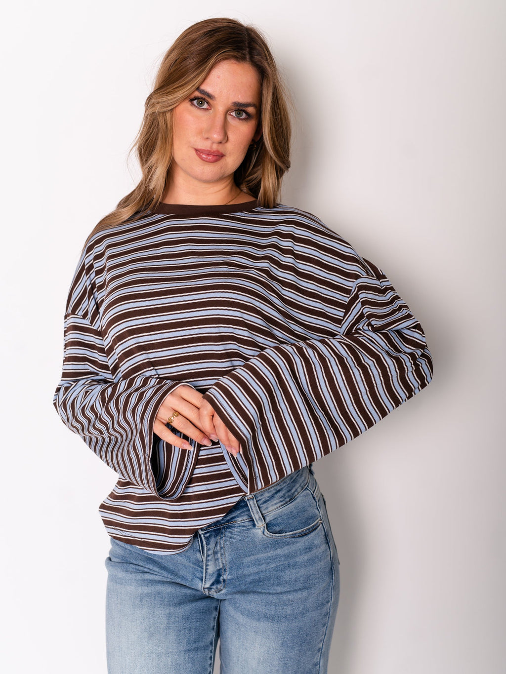 Streifen Longsleeve - Blau/Braun