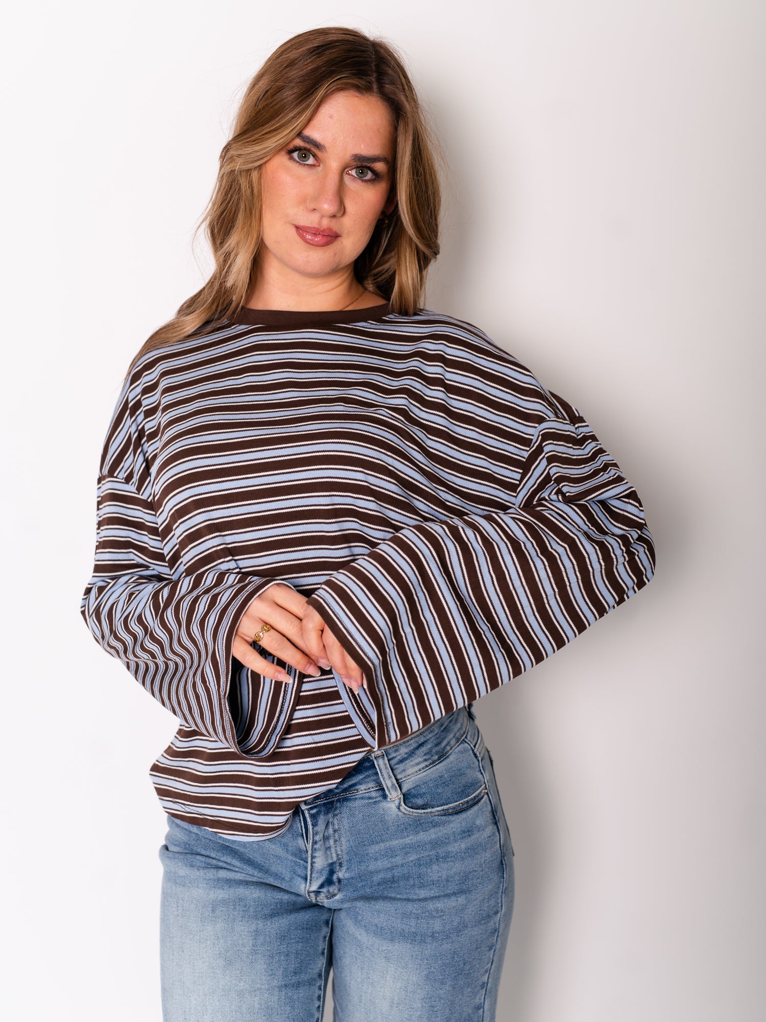 Streifen Longsleeve - Blau/Braun