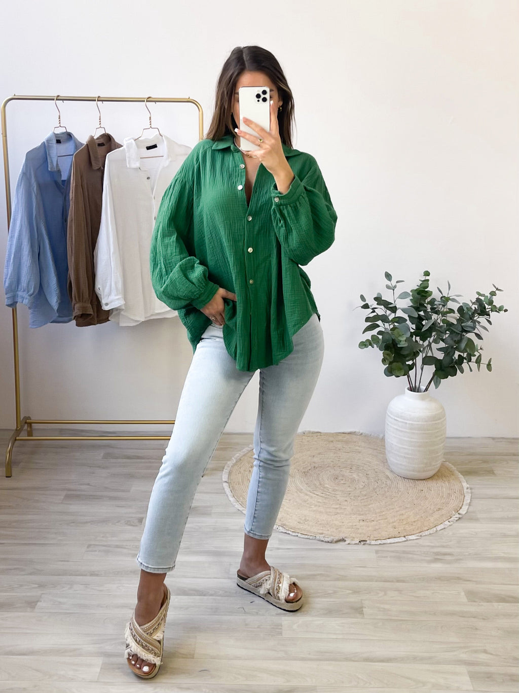 Midi Waffle Bluse - Grün