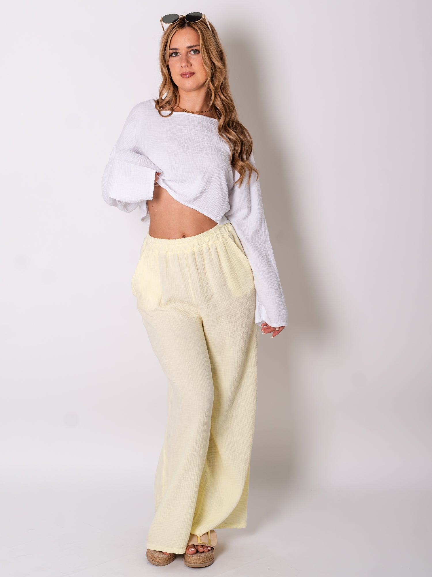 Beachy Musselin Hose - Zitronengelb